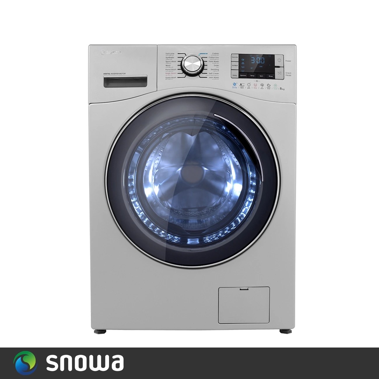 ماشین لباسشویی اتوماتیک اسنوا مدل SWM-D80S ظرفیت 8 کیلوگرم، موتور BLDC